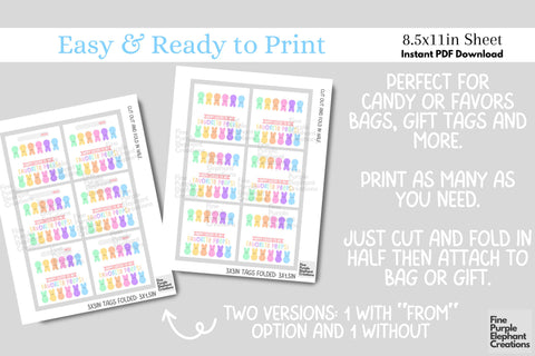 Printable Easter Favorite Peep Treat Bag Topper Favor Digital Pattern Fine Purple Elephant Creations 