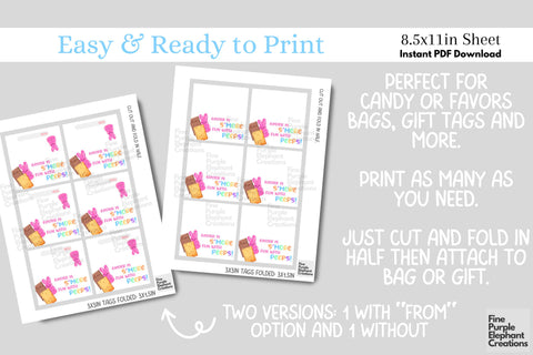 Printable Easter Peep S'mores Treat Bag Topper Favor Digital Pattern Fine Purple Elephant Creations 