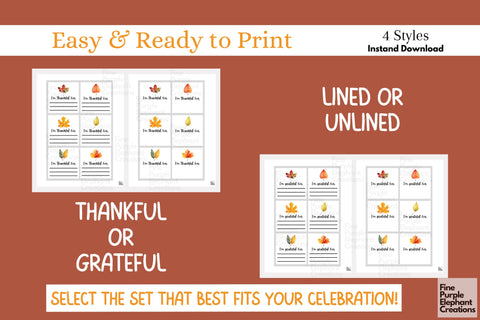 Printable Fall Thanksgiving Thankful Cards 3D Paper Fine Purple Elephant Creations 