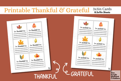Printable Fall Thanksgiving Thankful Cards 3D Paper Fine Purple Elephant Creations 