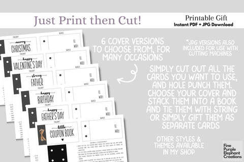 Printable Farmhouse Father's Day Digital Coupon Book Cards Digital Pattern Fine Purple Elephant Creations 