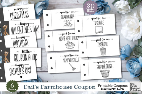Printable Farmhouse Father's Day Digital Coupon Book Cards Digital Pattern Fine Purple Elephant Creations 