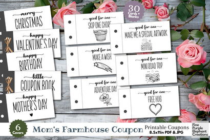 Printable Farmhouse Mother's Day Digital Coupon Book Cards Digital Pattern Fine Purple Elephant Creations 