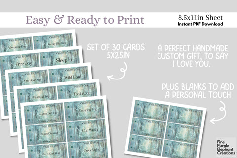 Printable Forest Woods Father's Day Digital Coupon Book Cards Digital Pattern Fine Purple Elephant Creations 