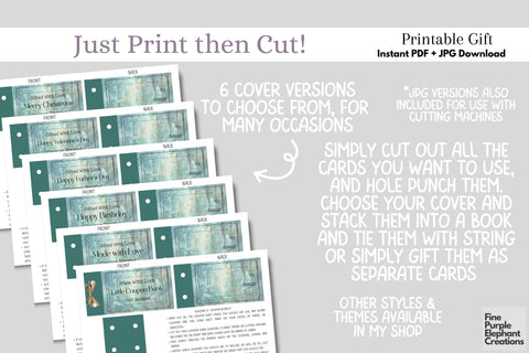 Printable Forest Woods Father's Day Digital Coupon Book Cards Digital Pattern Fine Purple Elephant Creations 