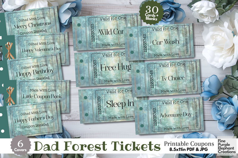 Printable Forest Woods Father's Day Digital Coupon Book Cards Digital Pattern Fine Purple Elephant Creations 