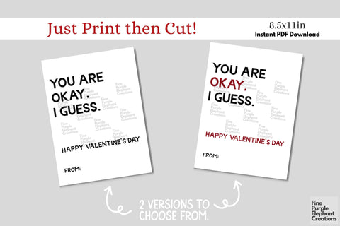 Printable Funny Coworker Valentine Digital Paper Cards Digital Pattern Fine Purple Elephant Creations 