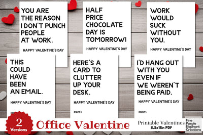 Printable Funny Office Coworker Valentine Digital Paper Cards Digital Pattern Fine Purple Elephant Creations 