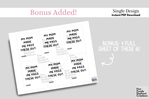 Printable Funny Teenage Valentine Digital Paper Cards Digital Pattern Fine Purple Elephant Creations 