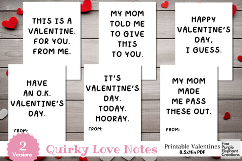 Printable Funny Teenage Valentine Digital Paper Cards Digital Pattern Fine Purple Elephant Creations 