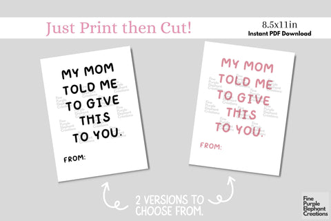 Printable Funny Teenage Valentine Digital Paper Cards Digital Pattern Fine Purple Elephant Creations 