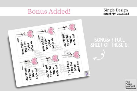 Printable Funny Tween Valentine Digital Paper Cards Digital Pattern Fine Purple Elephant Creations 