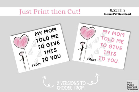 Printable Funny Tween Valentine Digital Paper Cards Digital Pattern Fine Purple Elephant Creations 