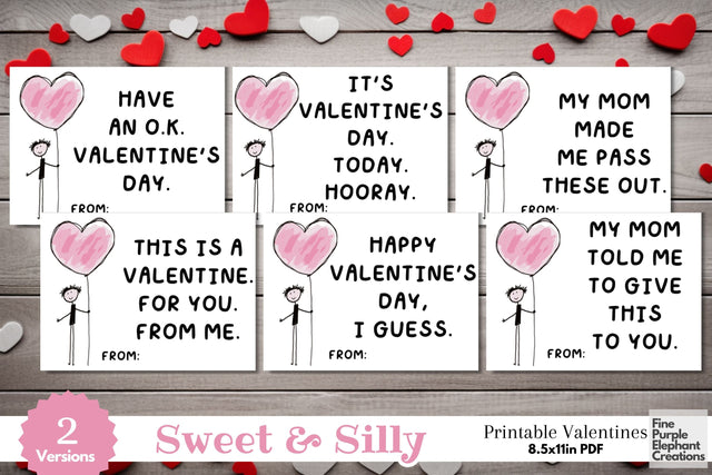 Printable Funny Tween Valentine Digital Paper Cards Digital Pattern Fine Purple Elephant Creations 