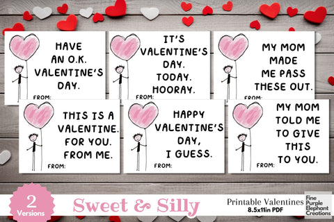 Printable Funny Tween Valentine Digital Paper Cards Digital Pattern Fine Purple Elephant Creations 