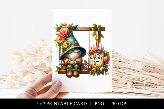 Printable Gnome Happy Mother's Day Card Sublimation BijouBay 