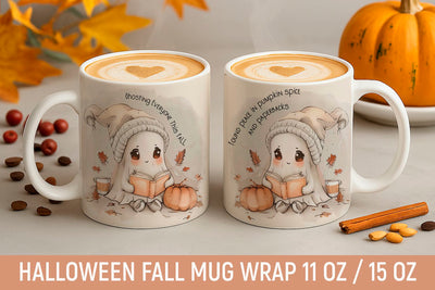 Printable Halloween Drinkware Wraps – Cute Ghost Design Sublimation KMarinaDesign 