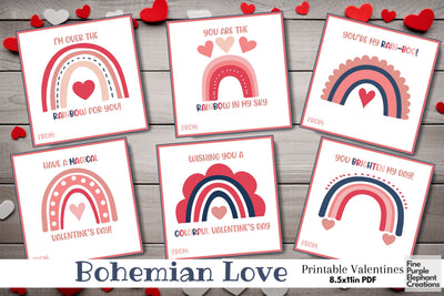 Printable Kid Boho Rainbow Valentine Digital Paper Card Digital Pattern Fine Purple Elephant Creations 