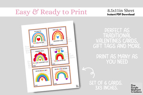 Printable Kid Bright Colored Pride Boho Rainbow Valentine Digital Paper Card Digital Pattern Fine Purple Elephant Creations 