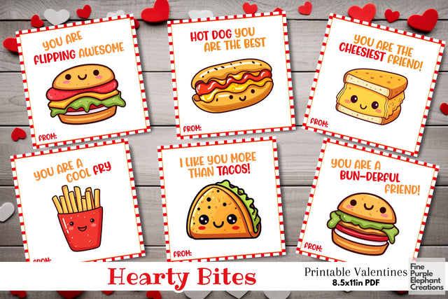 Printable Kid Junk Food Valentine Digital Paper Cards Digital Pattern Fine Purple Elephant Creations 