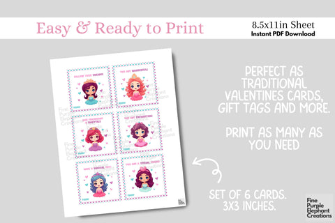 Printable Kid Magical Princess Valentine Digital Paper Card Digital Pattern Fine Purple Elephant Creations 