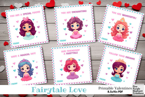 Printable Kid Magical Princess Valentine Digital Paper Card Digital Pattern Fine Purple Elephant Creations 