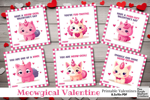 Printable Kid Pastel Rainbow Magical Kittycorn Valentine Digital Paper Cards Digital Pattern Fine Purple Elephant Creations 