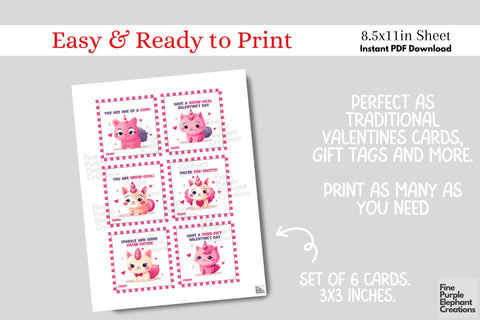 Printable Kid Pastel Rainbow Magical Kittycorn Valentine Digital Paper Cards Digital Pattern Fine Purple Elephant Creations 