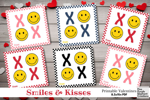 Printable Kid Smiley Face XOXO Valentine Digital Paper Card Digital Pattern Fine Purple Elephant Creations 