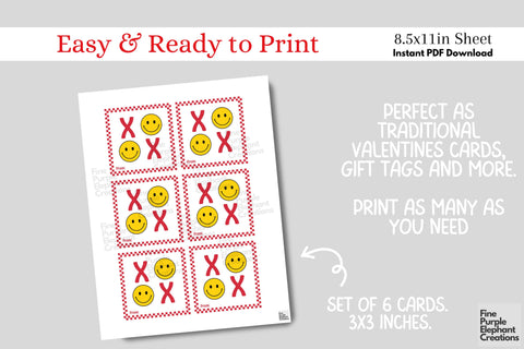 Printable Kid Smiley Face XOXO Valentine Digital Paper Card Digital Pattern Fine Purple Elephant Creations 