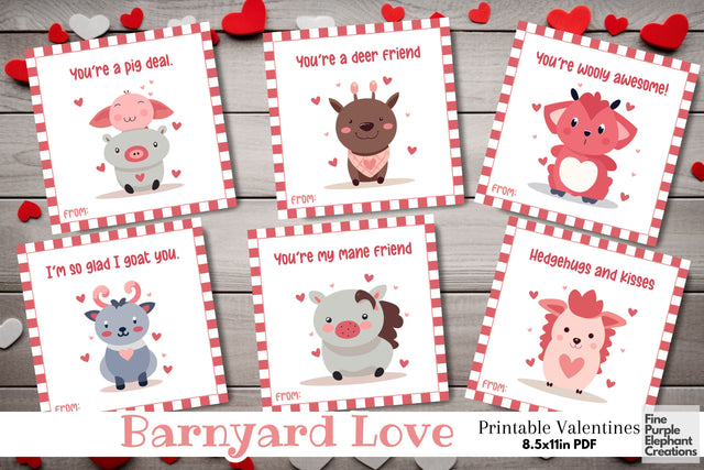 Printable Kids Barnyard Farm Animals Valentine Digital Paper Cards Digital Pattern Fine Purple Elephant Creations 