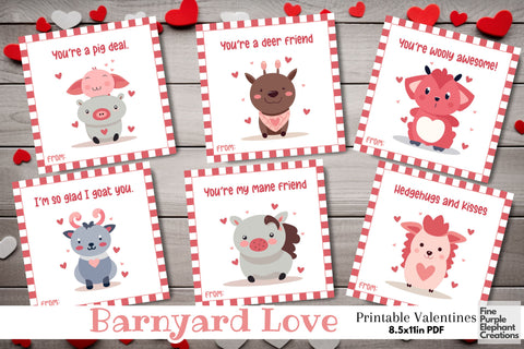 Printable Kids Barnyard Farm Animals Valentine Digital Paper Cards Digital Pattern Fine Purple Elephant Creations 