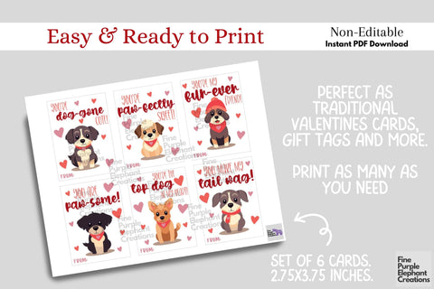 Printable Kids Dog Puppy Valentine Digital Paper Cards Digital Pattern Fine Purple Elephant Creations 
