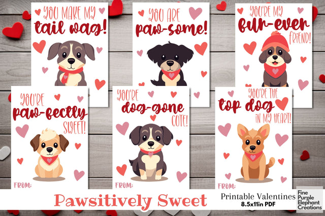 Printable Kids Dog Puppy Valentine Digital Paper Cards Digital Pattern Fine Purple Elephant Creations 