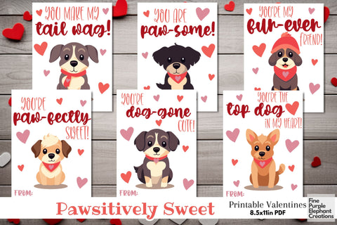 Printable Kids Dog Puppy Valentine Digital Paper Cards Digital Pattern Fine Purple Elephant Creations 