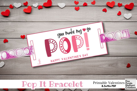 Printable Kids Fidget Pop It Bracelet Valentine Popit Paper Cards Digital Pattern Fine Purple Elephant Creations 