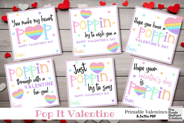 Printable Kids Fidget Pop It Valentine Digital Paper Cards Digital Pattern Fine Purple Elephant Creations 
