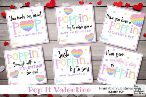 Printable Kids Fidget Pop It Valentine Digital Paper Cards Digital Pattern Fine Purple Elephant Creations 