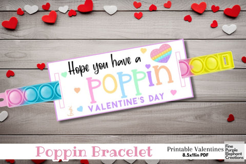 Printable Kids Fidget Poppin Pop It Bracelet Valentine Popit Paper Cards Digital Pattern Fine Purple Elephant Creations 