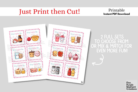 Printable Kids Kawaii We Go Together Like Valentine Digital Paper Cards Digital Pattern Fine Purple Elephant Creations 