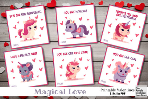 Printable Kids Pastel Rainbow Magical Unicorn Valentine Digital Paper Cards Digital Pattern Fine Purple Elephant Creations 