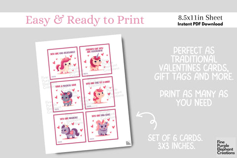 Printable Kids Pastel Rainbow Magical Unicorn Valentine Digital Paper Cards Digital Pattern Fine Purple Elephant Creations 