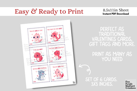 Printable Kids Pink Axolotl Dinosaur Valentine Digital Paper Cards Digital Pattern Fine Purple Elephant Creations 