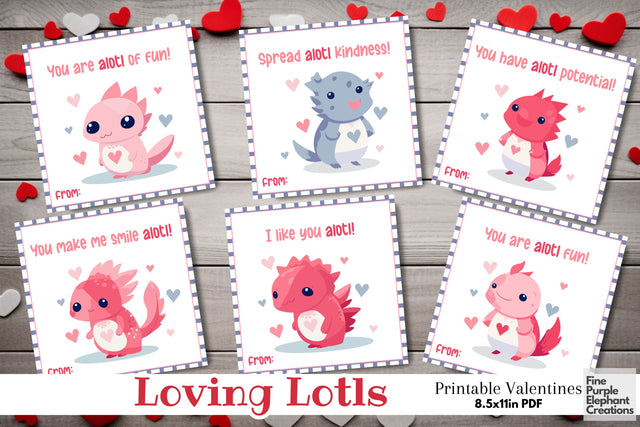 Printable Kids Pink Axolotl Dinosaur Valentine Digital Paper Cards Digital Pattern Fine Purple Elephant Creations 
