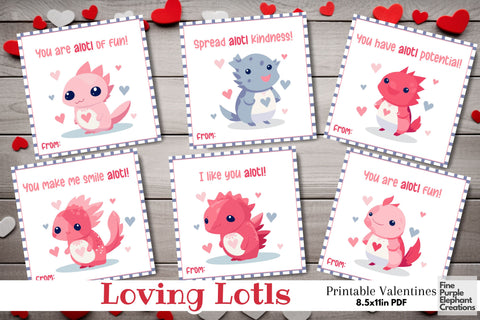 Printable Kids Pink Axolotl Dinosaur Valentine Digital Paper Cards Digital Pattern Fine Purple Elephant Creations 