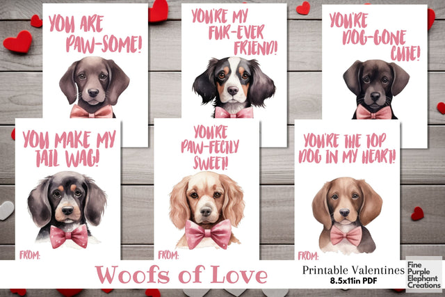 Printable Kids Watercolor Dog Valentine Digital Paper Cards Digital Pattern Fine Purple Elephant Creations 