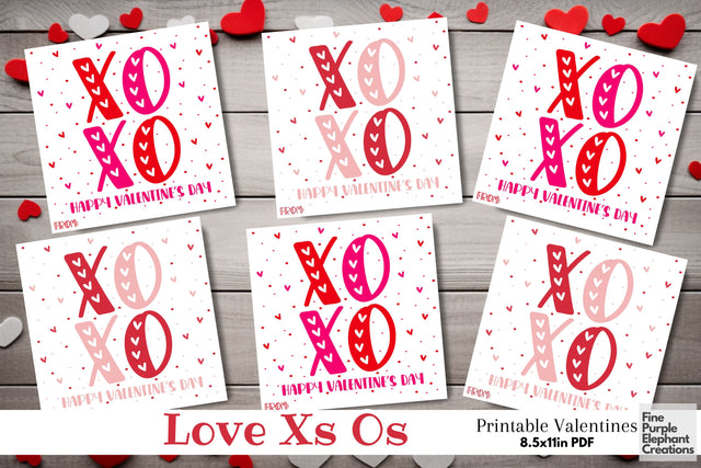 Printable Kids XOXO Hugs Kisses Valentine Digital Paper Card Digital Pattern Fine Purple Elephant Creations 
