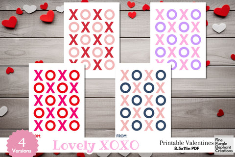 Printable Kids XOXO Valentine Hugs Kisses Digital Paper Card Digital Pattern Fine Purple Elephant Creations 