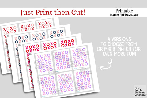 Printable Kids XOXO Valentine Hugs Kisses Digital Paper Card Digital Pattern Fine Purple Elephant Creations 