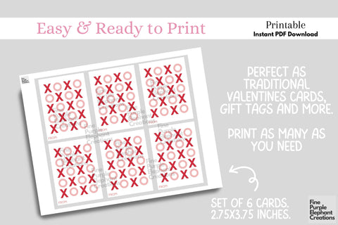 Printable Kids XOXO Valentine Hugs Kisses Digital Paper Card Digital Pattern Fine Purple Elephant Creations 